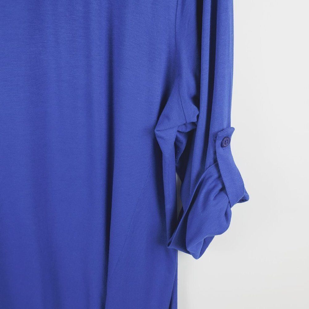 Covington Woman Cobalt Blue High-Low V-Neck 3/4 Button Strap Sleeves Sz 2X - Picture 8 of 12